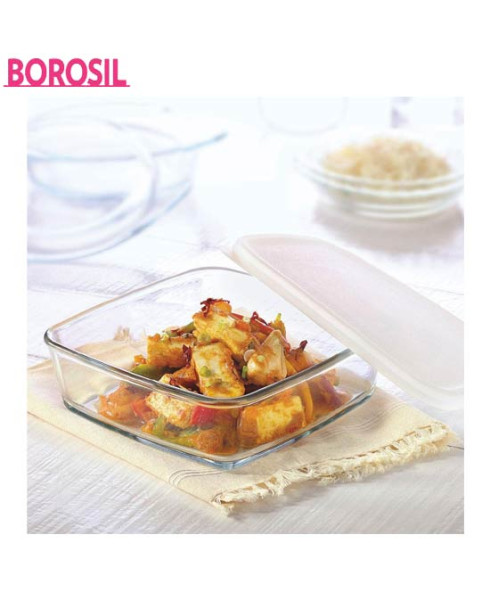 Borosil 0.5 Ltr Square Dish With Plastic Lid-IH22DH14150