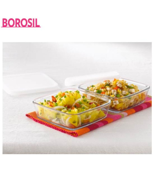 Borosil 0.5+0.5 Ltr Set Of 2 Square Dish With Plastic Lid-IH22DH14250