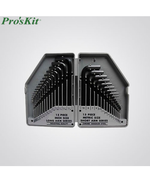 Proskit 30Pcs Metric & Inch Combination Hex Key Set-8PK-027