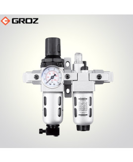 Groz 1/4" BSP Filter - Regulator & Lubricator - 2 Pc with Pressure Gauge-FRCLM136134-S/G
