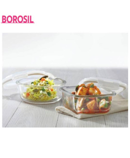 Borosil 320+400 ml Set Of 2 Klip-N-Store Square+Round-ICYSQRD201T
